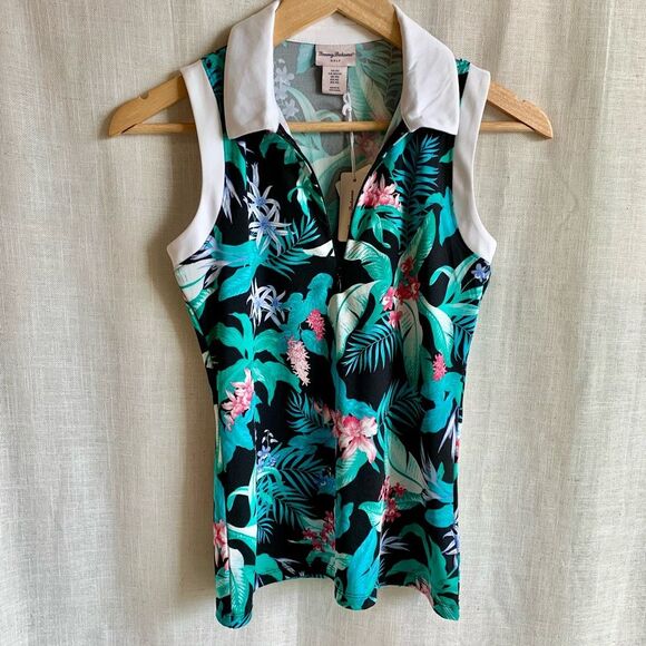 NWT Tommy Bahama Sleeveless Polo Tank Top Size XS Preppy Tropical Golf Top - Picture 1 of 15